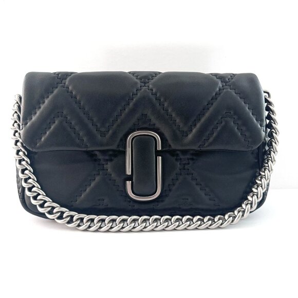 MARC JACOBS Lambskin Quilted J Marc Large Shoulder Bag Black - Picture 1 of 8